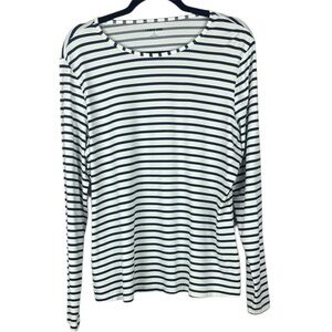 Lands' End UPF 50 Long Sleeve Relaxed Rash Guard White/Deep Sea Stripe Size L
